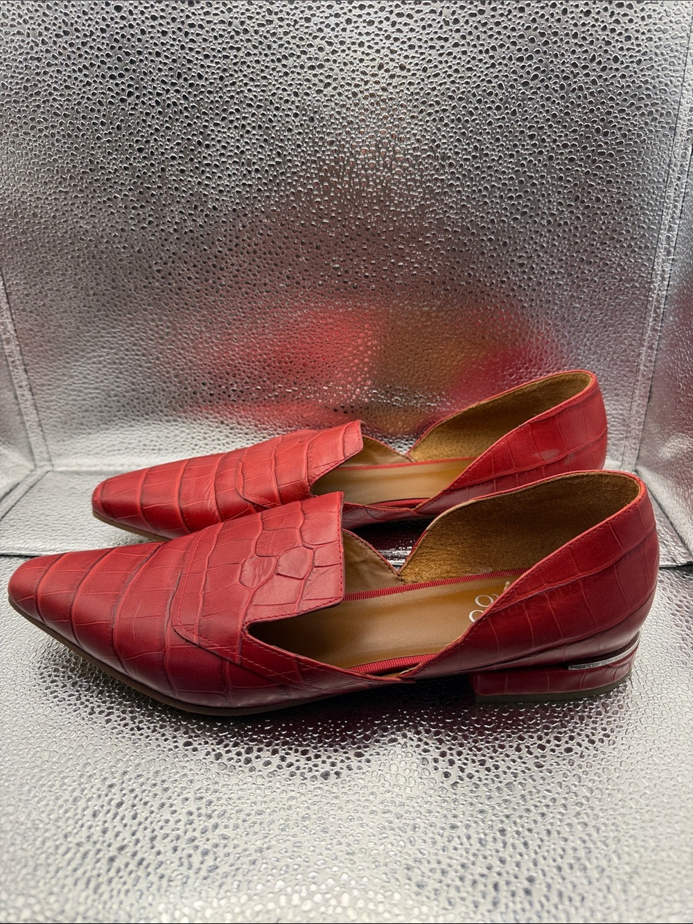 Franco Sarto Red Croc-Embossed Pointed Slip-On Loafers